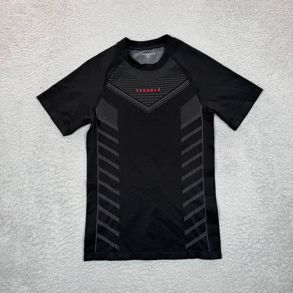 YoungLA 465 Men Black Compression Short Sleeve Gym Shirt Size M